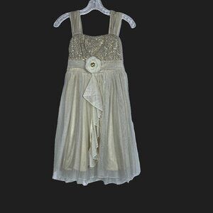My Michelle Special Occasion Dress Sequined Top Cream Gold Girls 16 Tulle EUC